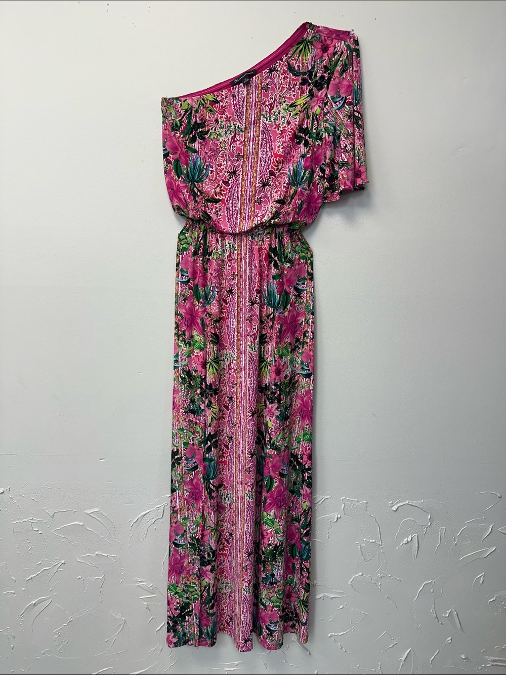 INC International Concepts One-Shoulder Floral Maxi Dress in Pink